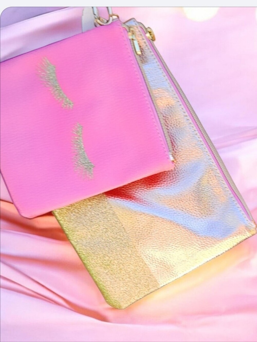 Gold Wit Glitter & Pink Metallic Duo Wristlet Pouches